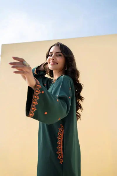 DARK GREEN EMB 2PC Sea Green Embroidered Kurta Set kinzay